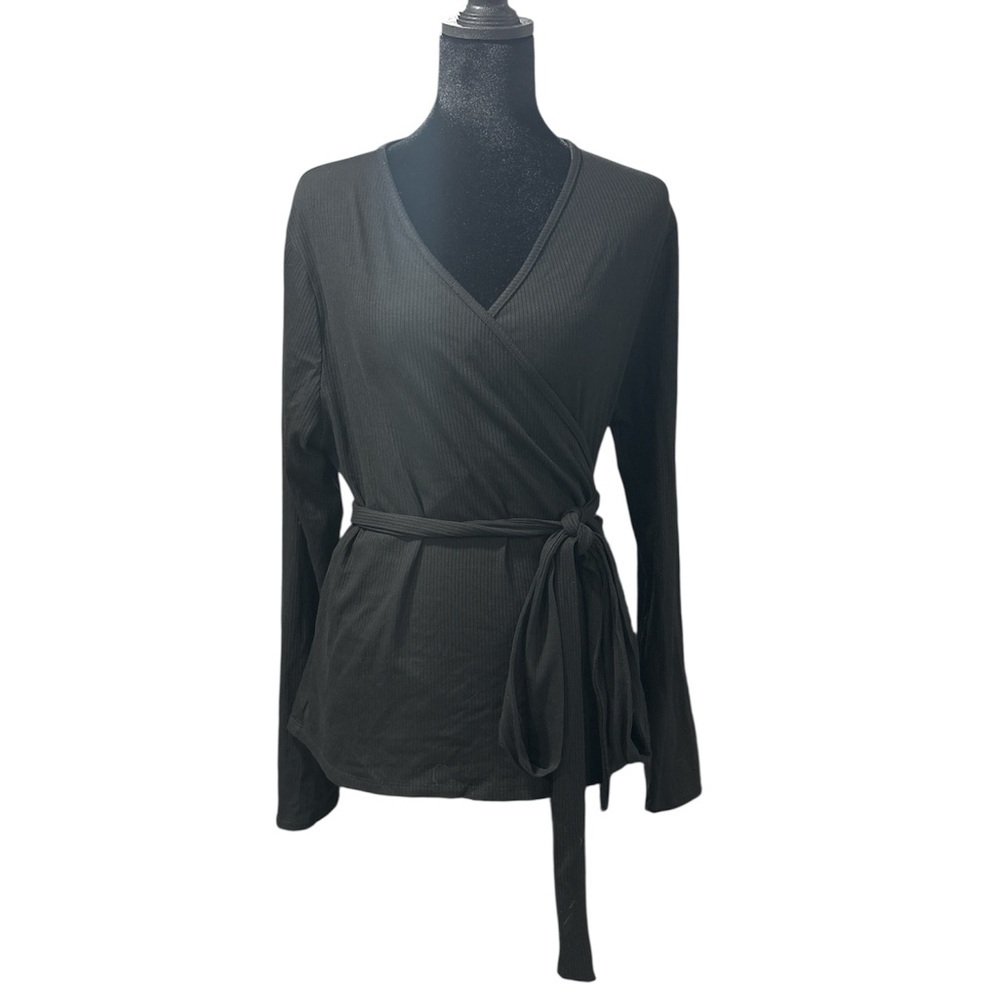 58. Chic Womens Black Wrap Long Sleeve Top Size XL